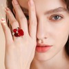 Flower Ring - Adjustable Red Statement Ring for Women Girls