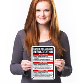 Cardio Pulmonary Resuscitation Adult CPR Child CPR Infant CPR Phone 911 Or Send Someone Sign, 10x7 Inches, 55 mil Thick HDPS (high Density polystyrene), Made in USA