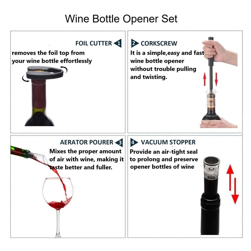 Wine Air Pressure Pump Bottle Opener Set,Simple Wine Pump Cork