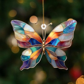 Stained Glass Butterfly Ornament Acrylic – Colorful Suncatcher Window Hanging, Glass Butterfly Decoration for Christmas Tree 2025, Spring Garden Décor, Gifts for Women & Nature Lovers(Sun-04)