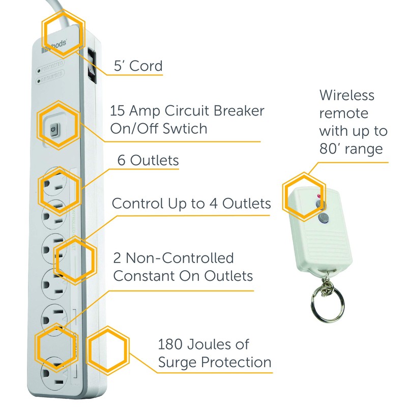 Woods 41715 Energy Saving Surge Protector Power Strip with 80