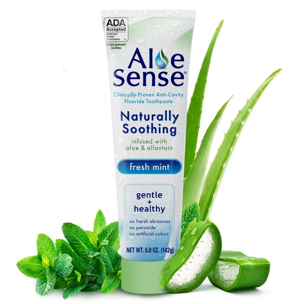 AloeSense Fluoride Toothpaste, Naturally Soothing Toothpaste Sensitive Teeth and Gum Care with Aloe Vera, Allantoin & Fresh Mint Flavor, Gentle & Natural Toothpaste, ADA Approved (5-oz, 1 Count)