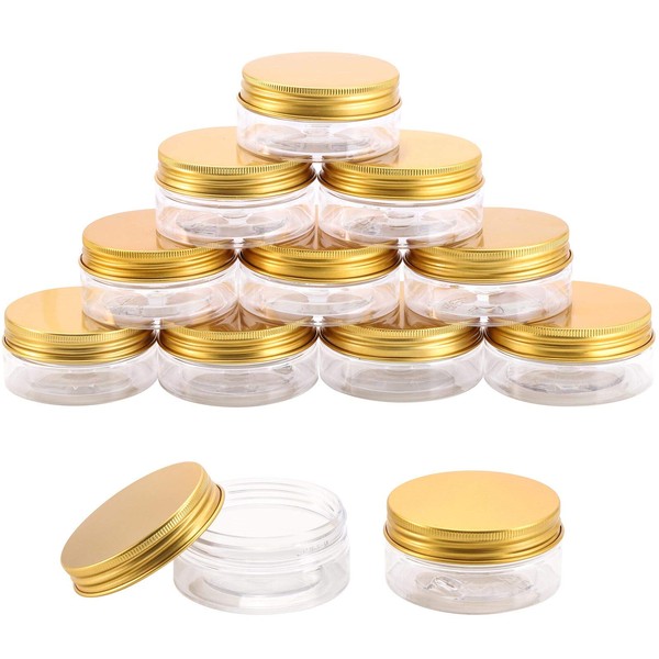 Tecbeauty 12-Pack 100ml Empty Clear Plastic Slime Storage Favor Jars for Beauty Products, DIY Slime Making, Gold