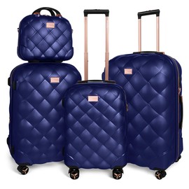 New York XPress 4 Pcs Luggage Sets,Luggage with Dressing Case,Polycarbonate Expandable Hard Suitcases Spinner Wheels Travel Luggage TSA Approve for Man Women,NAVY