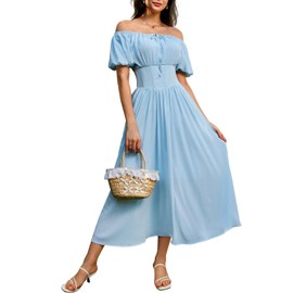 Scarlet Darkness Women's Renaissance Dress Summer Corset Dress Boho Beach Off Shoulder Wedding Dress Blue M