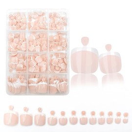 12 packs 288pcs Press On Toenails Short Square Fake Toenails White French Tip False Toenails With Design Full Cover Acrylic Toenails Glossy Glue On Toenail For Women Manicure (Style-1, Short)