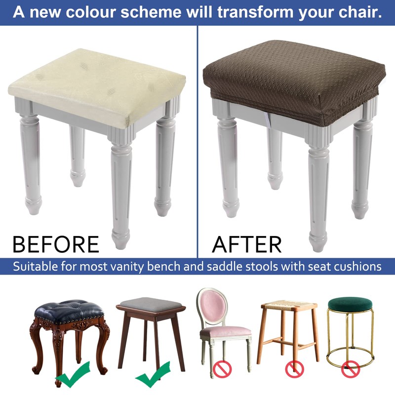 BUYUE 4 pcs Vanity Stool Bench Covers, Luxury Crease-Resistant Jacquard