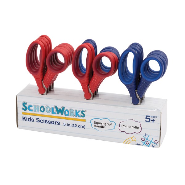 Schoolworks 5" Scissors for Kids 4-7 (12-Pack) - Pointed-tip Scissors
