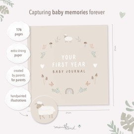 mintkind First Year Baby Journal - 176 Page Memory Book to Document Baby Milestones - Beige Hardcover - Gender Neutral Photo Album - Thoughtful Gift for Birth or Baby Shower