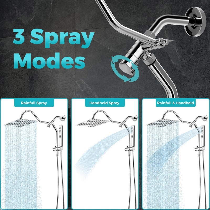 Shower Head, 12" Luxurious All Metal Rectangular Rain Shower Head