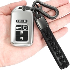 Kirsnda for Honda key fob cover case,with keychain,Soft TPU protect car Key Shell,fit Civic Accord Pilot CR-V Insight,ect remote smart key(Silver)