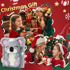 PowerKing Koala Diario para niños con cerradura y llaves, Diario de peluche para niños, Diario con cerradura y 160 páginas rayadas para escribir dibujos, Regalos de cumpleaños para niños