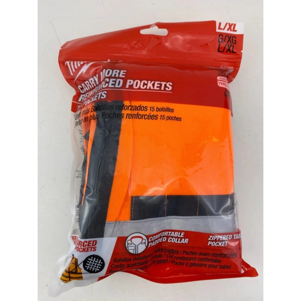 Milwaukee High Visibility Safety Vest L/XL Orange Solid Polyester,Zipp
