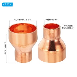 PATIKIL 1 1/8" to 5/8" ID Copper Reducer, 2pcs 99.9% Pure Copper Reducing Coupling Pressure Fitting Pipe Tube Connector Adapter with Sweat Solder Connection for HVAC Refrigeration System