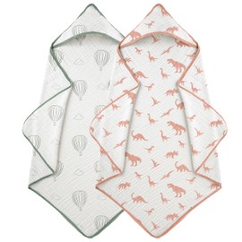 LILY O LAUREL Muslin Hooded Baby Towels for Newborns, Toddler Bath Towel, 100% Cotton – 6 Layers Super Soft Absorbent Breathable, Baby Bath Towel, 32"x32", Newborn Essentials – Pack of 2