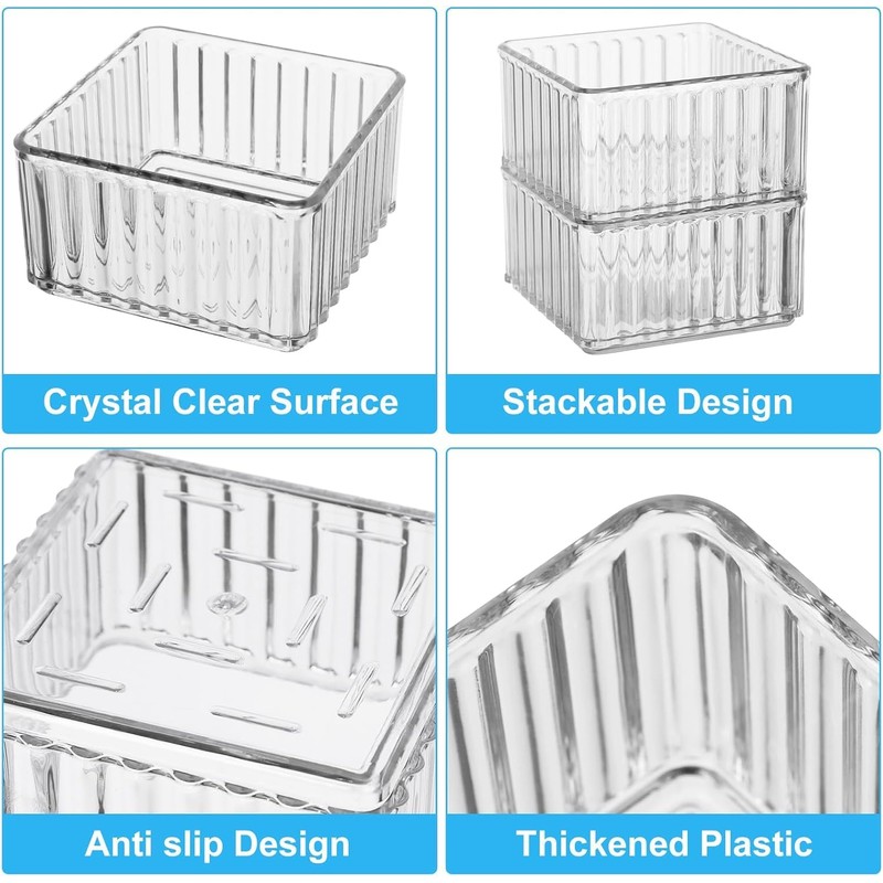 AUTUUCKEE 7pcs Clear Drawer Organizer, 4 Sizes Stackable Makeup Drawer