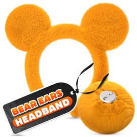 LEGLO Bear Ears Headband – Yellow Ears Headband & Tail, Soft & Comfortable for Bear Costume Adult, Party & Skincare Use, Charming Gift Option
