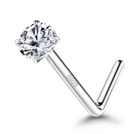 Thunaraz 925 Sterling Silver Nose Studs, 20G L Shaped Nose Rings, Simulated Diamond CZ Hypoallergenic Nose Piercings for Women Men 2MM