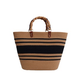 OWGSEE Straw Beach Bag, Straw Tote Bag for Women with Bamboo Handles Summer Vacation Woven Beach Bag Shoulder Handbag (Khaki)
