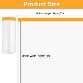 uxcell 2 Rolls Painters Plastic with Tape, 9 x 52 Ft Pre-Taped Masking Film Tape and Plastic Film Paint Plastic Covering Roll for Covering Skirting, Frames and Auto Body, Yellow/Clear