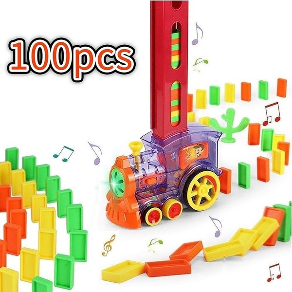 OBEST 100pcs Domino Electric Train, with Lights and Music Auto Rally Distribution Game,Early Childhood Educational Toy Suitable for Over 4 Years Old Children