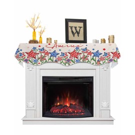 Independence Day Mantel Scarf Fireplace Top Runner, 4th of July Unique Pentagram Flag Design Mantel Fireplace Mantel Scarf, Farmhouse Fireplace Table Runner Dresser for Home Party Decor 70"x17"