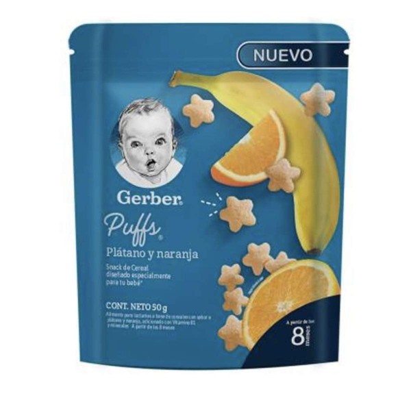Gerber, Snacks GERBER Puffs Etapa 3 Plátano Naranja Bolsa 50g (paquete de 3)