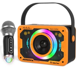 Karaoke Machine, Wireless Karaoke Microphone with Disco Lights, Portable Bluetooth Speaker, Singing Machine with PA System for Adults Kids, Supports AUX/USB/TF Home Party (Orange)