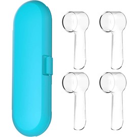 Electric Toothbrush Travel Case for Oral-B Toothbrushes - 4 Pcs Toothbrush Head Covers Compatible with Oral B Electric Toothbrush Heads (Blue)