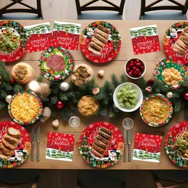 150 Pack Christmas Paper Plates and Napkins Sets - Disposable Merry Christmas Plates Napkins Dinnerware, Winter Xmas Heavy Duty Dessert Dinner Plate for Christmas Party Supplies Table Decor, Serves 50