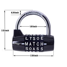 Black Gym Lock - 5 Letter Word & 5 Digit Combination Lock - Safety Padlock for School, Sports Locker, Fence, Toolbox, Case, Hasp Storage