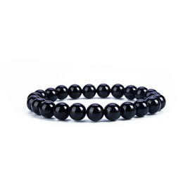 Cherry Tree Collection Natural Semi-Precious Gemstone Beaded Stretch Bracelet 8mm Round Beads 7" (Black Agate)