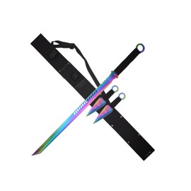 Fantasy Master 28-Inch Rainbow Fantasy Sword with 2pcs 6" Throwers and Nylon Sheath