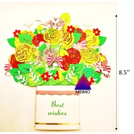 Meimo 3D Pop Up Greeting Card Rose Flower Bouquet Birthday Mother Mom Easter Spring