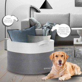 GOCAN Storage Baskets for Organizing D22"H14" Large blanket basket laundry basket Cotton Rope Woven Basket for toy towl in Living Room (Ltgrey/Beige) XXXL