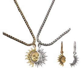 KONPJE Sun Moon Matching Necklace for Women Gold Silver Moons and Suns Pendant BFF Necklaces Couples Matching Celestial Statement Asymmetric Valentine Costume Jewelry (Other A)
