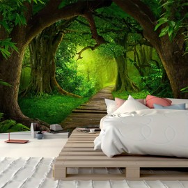FENDROM Nature Forest Tree Cave Tapestry Wall Hanging Landscape Stream Through Green Rainforest Tapestries Jungle Creek Psychedelic Wall Blanket for Living Room