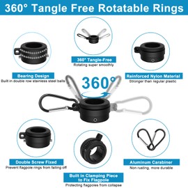 Haoridul Flag Pole Kit, 6 FT Flagpoles for Outside House, Heavy Duty Flag Pole Bracket, Tangle Free Flag Pole Ring, Stainless Steel Flagpole, Flag Poles for Outdoor, Porch, 1 in (Black)