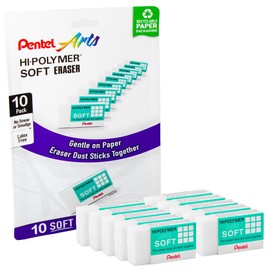 Pentel Pentel Art Eraser - Hi-Polymer Soft Artist Erasers for Drawing - for Art, Office and School Use - Also Used as Drawing Erasers for Sketching - White - Pack of 10
