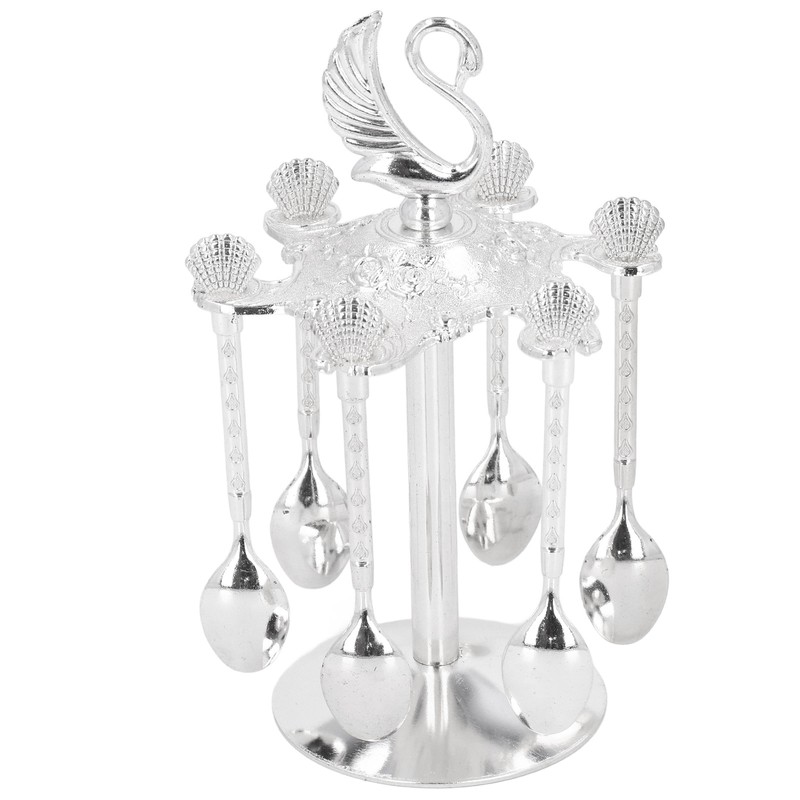 Coffee Spoon Holder Elegant Swan Silver Color Zinc Alloy Rotatable