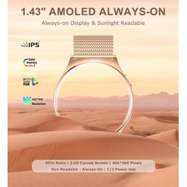 Iaret Smart Watch (Answer/Make Calls), 1.43" AMOLED Smart Watches for Women, Fitness Tracker with 100+ Sport Modes Sleep Heart Rate Monitor Pedometer, Waterproof Smartwatch for Android iOS, Rose Gold