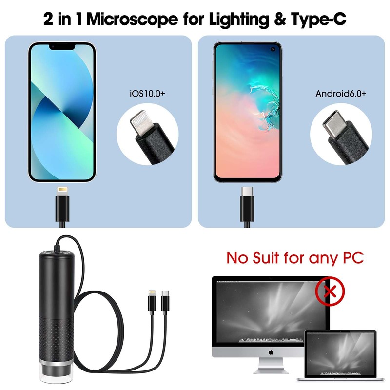 Cainda USB Digital Microscope Compatible with iOS and Android Devices,