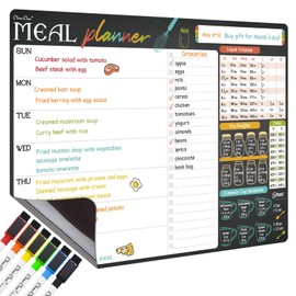 Magnetic Dry Erase Menu Board - 17"x12" Meal Planning Board for Fridge - 6 Extra Fine Point Markers Included - Shipped Flat