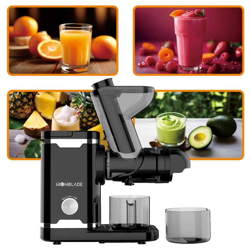 EMB Ironblade IBLJU30 Horizontal Slow Juicer, Quiet Motor, 70mm Wide