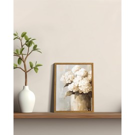 ARPEOTCY Vintage Framed Canvas Wall Art, Retro White Hydrangeas Painting Pictures Decor, Vintage Farmhouse Floral Canvas Wall Art for Living Room, Bathroom, Bedroom Aesthetic(8 x 10 Inch)