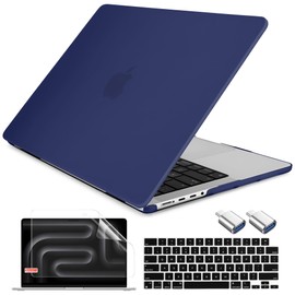 DONGKE Compatible with New MacBook Pro 16 inch Case 2024 [M4 Pro / M4 Max Chip] Model A3403 A3186, Protective Plastic Hard Shell & Keyboard Cover & Screen Film & Type C Adapter - Frosted Navy