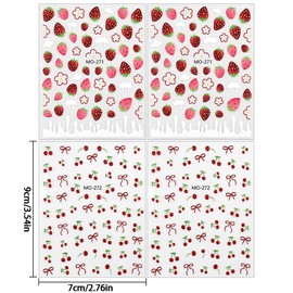 5D Embossed Strawberry Cherry Bow Nail Stickers Red Bow Cherry Nail Stickers Cherry Bows Strawberries Nail Design Stickers Nails Accessories Cherry Bow Nail Stickers Strawberry Nail Art Stickers