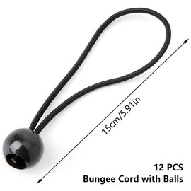 DOETYD 12 PCS Bungee Cord with Balls Heavy Duty Black Tarpaulin Bungee Balls Elastic Bungee Strap Ties for Camping Tent Tarp