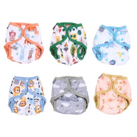 6pcs Baby Cloth Diaper Newborn Cute Pattern Waterproof Adjustable Breathable Washable Cloth Nappy