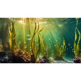 Aquarium Background Underwater Beautiful Coral Reef with Seaweed Bubbles Terrarium Backdrop Aquatic Plants Sunlight Rays Fish Tank Background Tank Aquarium Wallpaper Poster Decor Vinyl 48x18in